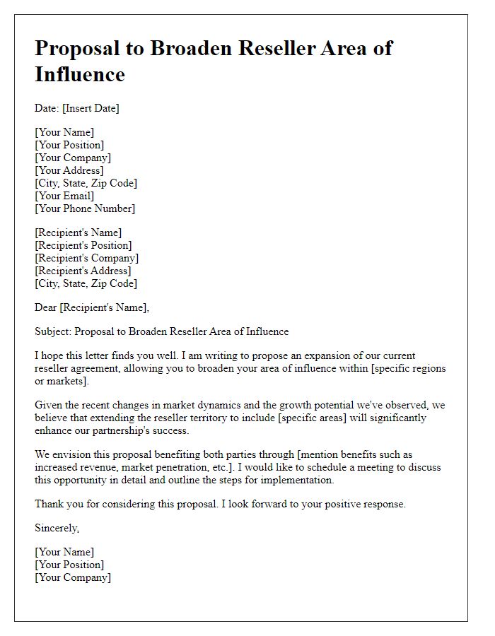 Letter template of Proposal to Broaden Reseller Area of Influence