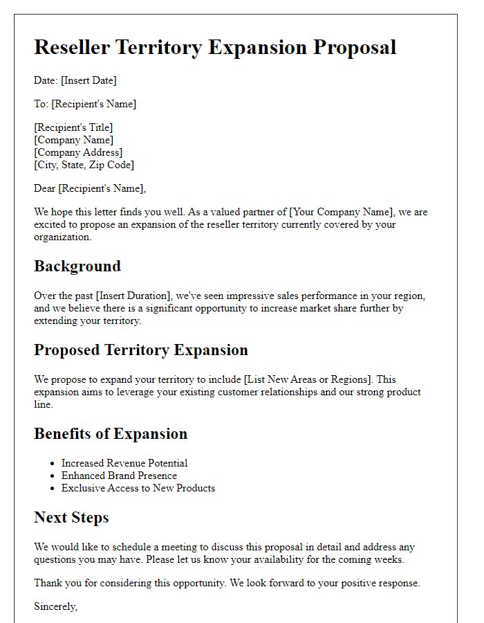 Letter template of Reseller Territory Expansion Proposal