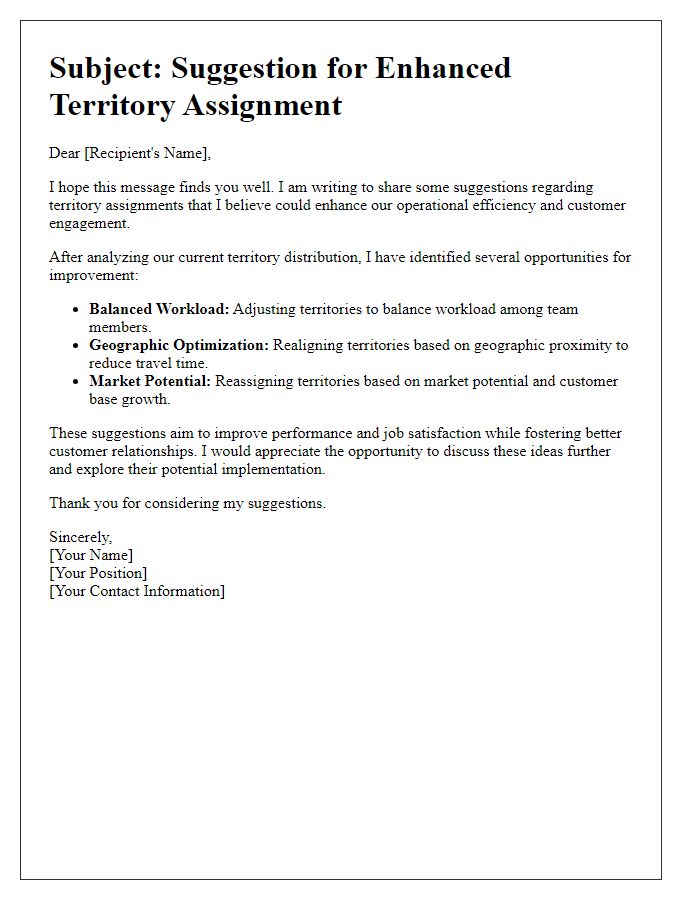 Letter template of Suggestion for Enhanced Territory Assignment