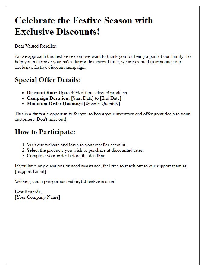 Letter template of festive discount campaign for reselling businesses