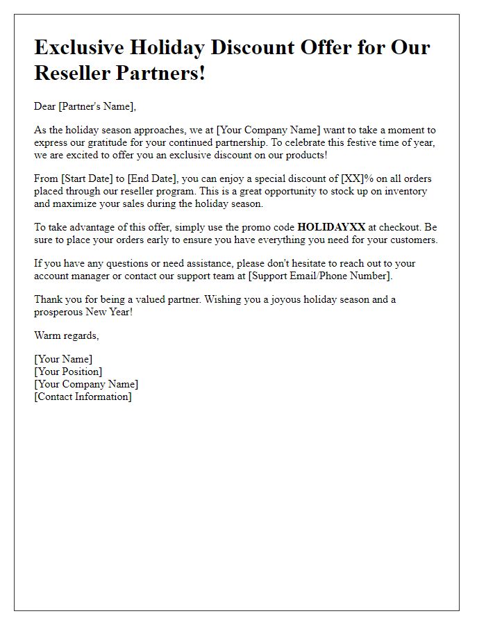 Letter template of holiday discount offer for reseller partners