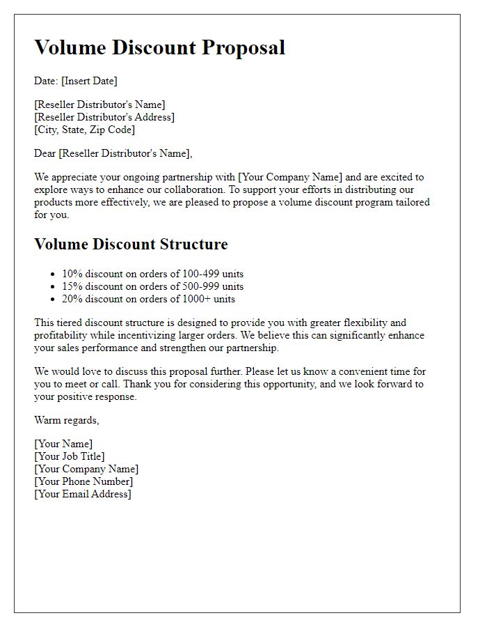 Letter template of volume discount proposal for reseller distributors