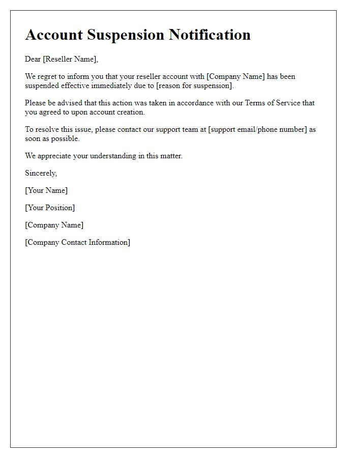 Letter template of reseller account suspension notification