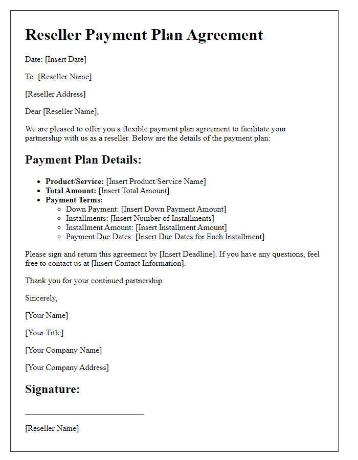 Letter template of Reseller Payment Plan Agreement for Flexible Terms