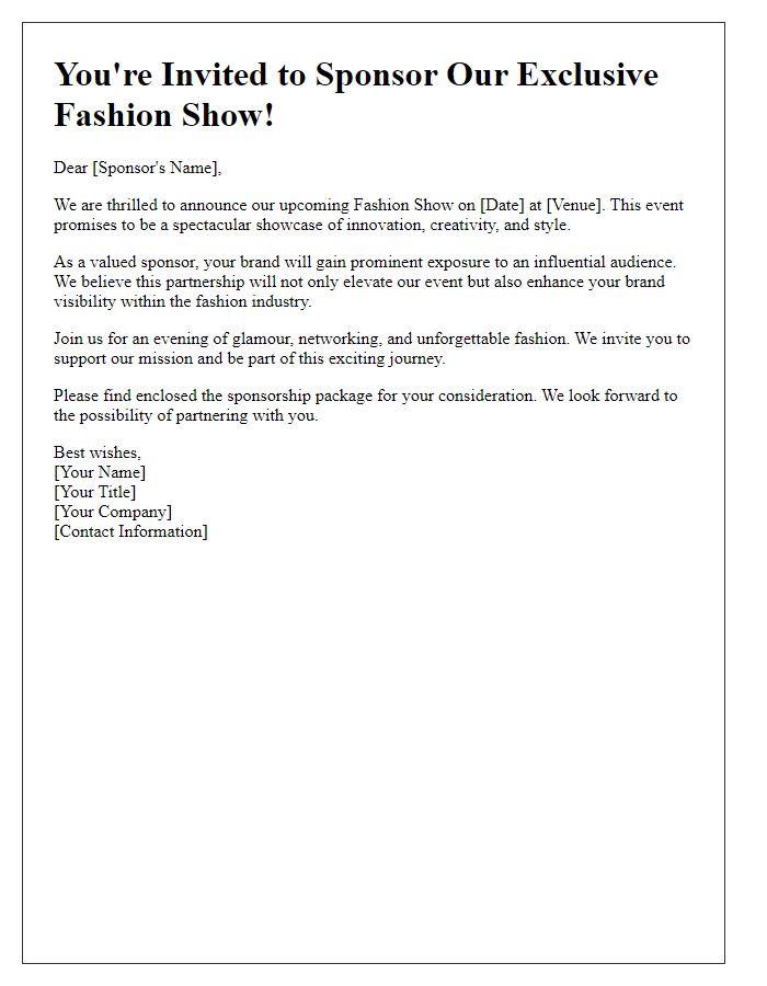 Letter template of fashion show invitation for sponsors