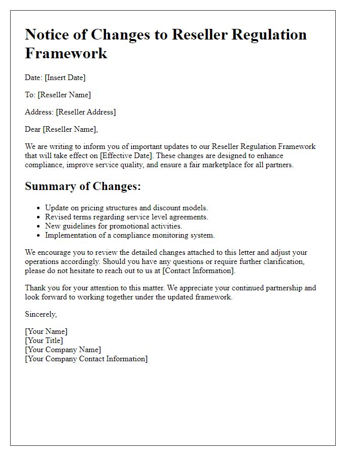 Letter template of changes to reseller regulation framework