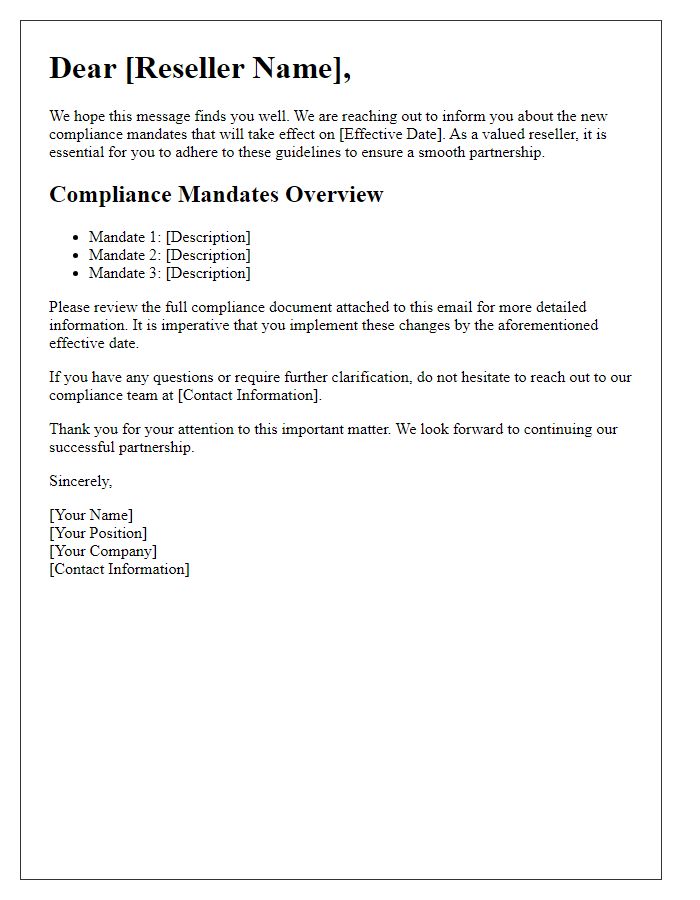 Letter template of new reseller compliance mandates