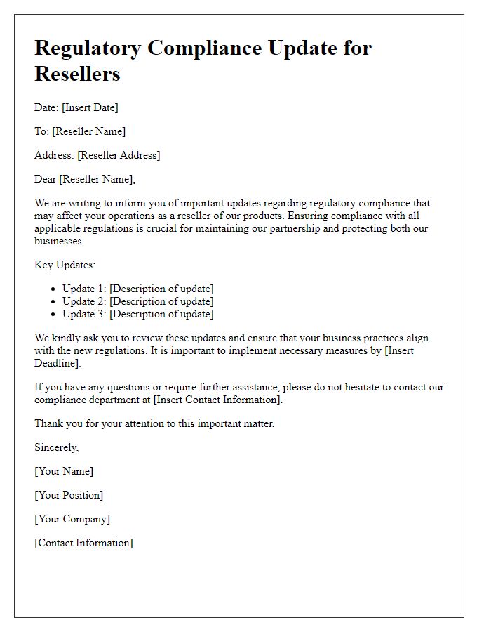 Letter template of regulatory compliance for resellers update