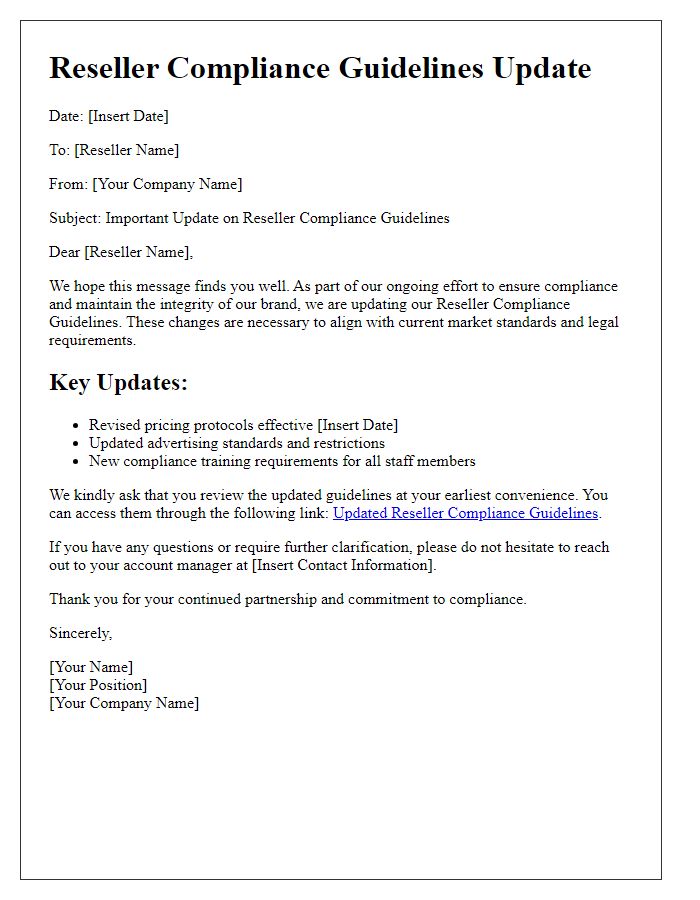 Letter template of reseller compliance guidelines update