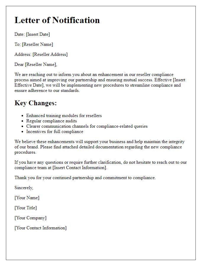 Letter template of reseller compliance process enhancement