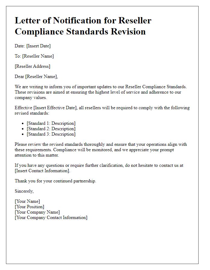 Letter template of reseller compliance standards revision