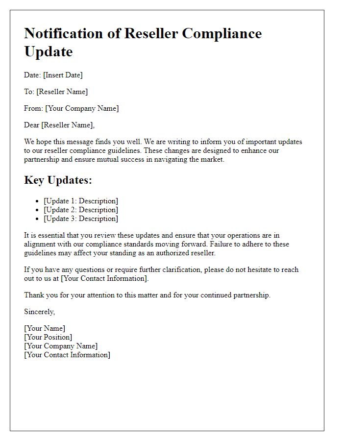 Letter template of reseller compliance update notification