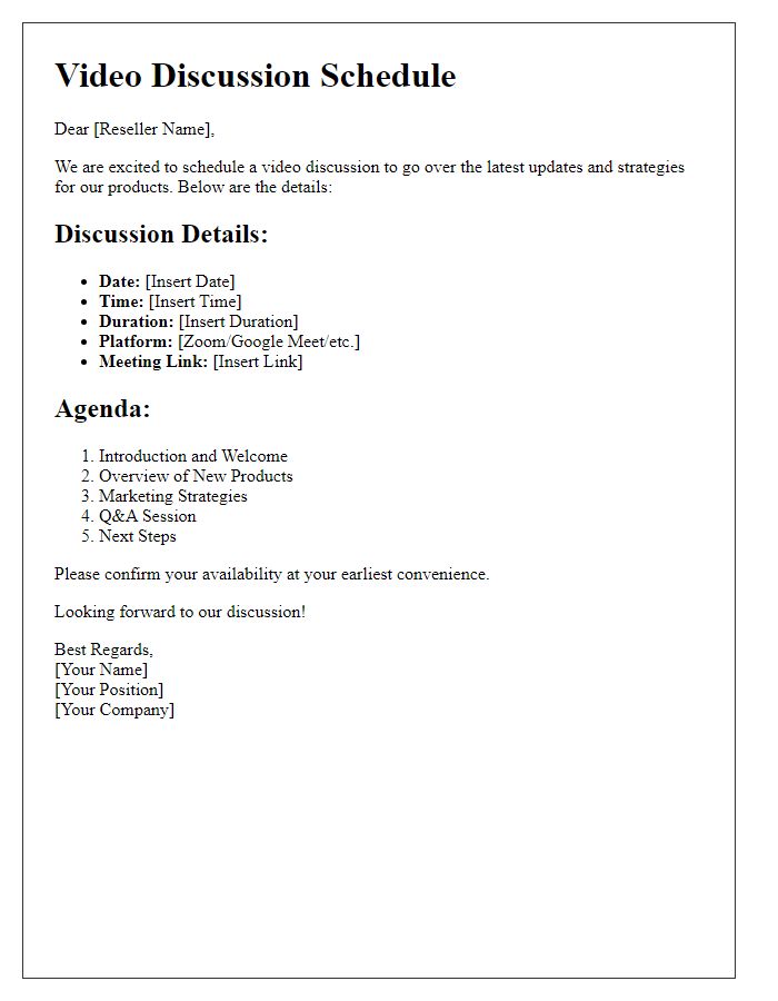 Letter template of reseller video discussion schedule