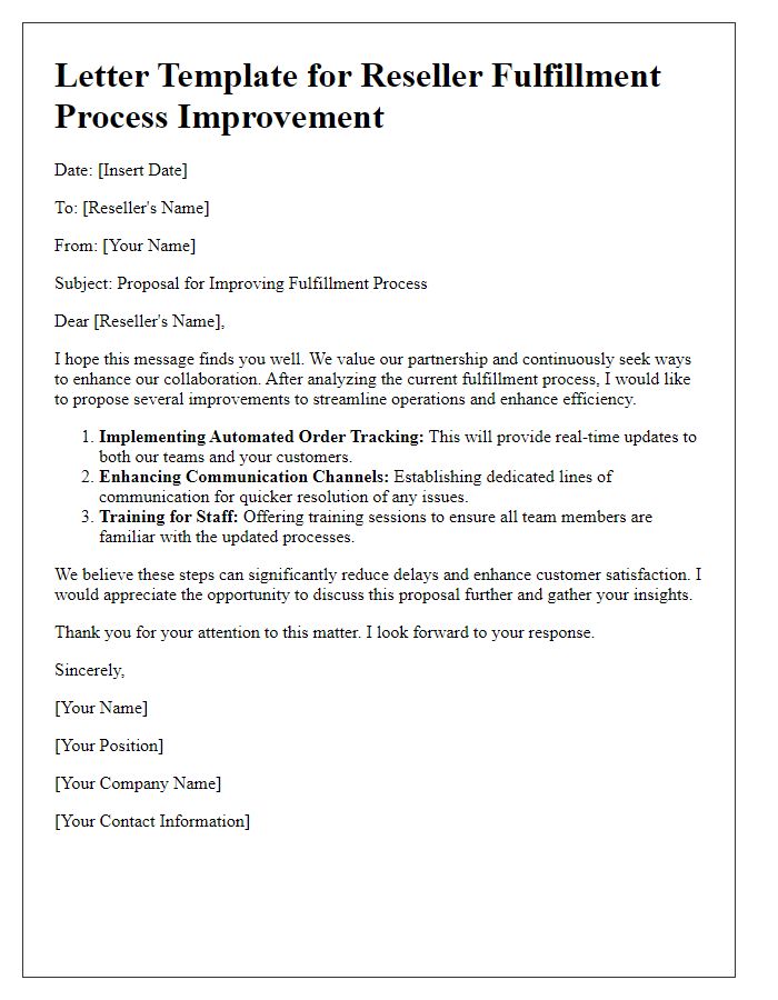 Letter template of reseller fulfillment process improvement