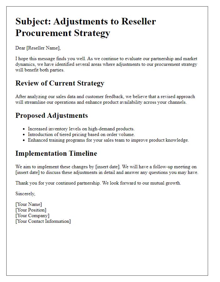 Letter template of reseller procurement strategy adjustment