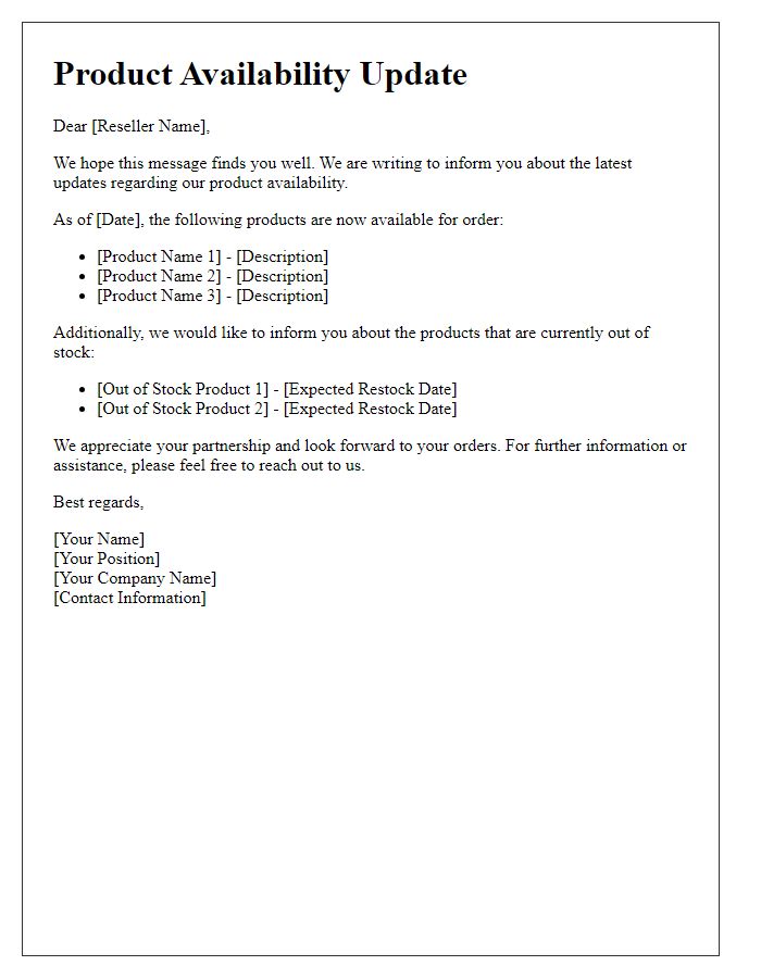 Letter template of reseller product availability update