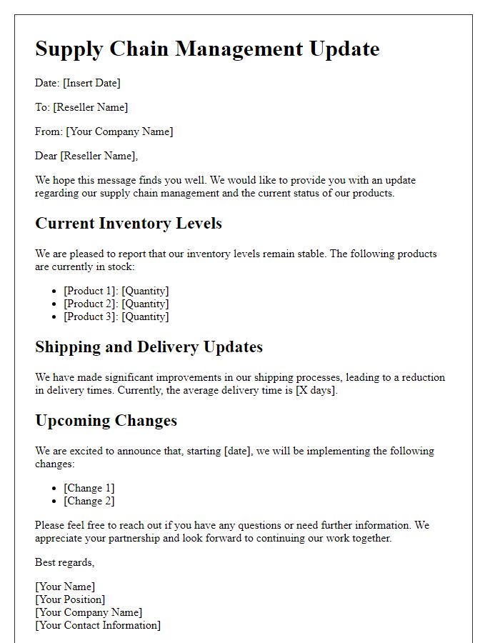 Letter template of reseller supply chain management update