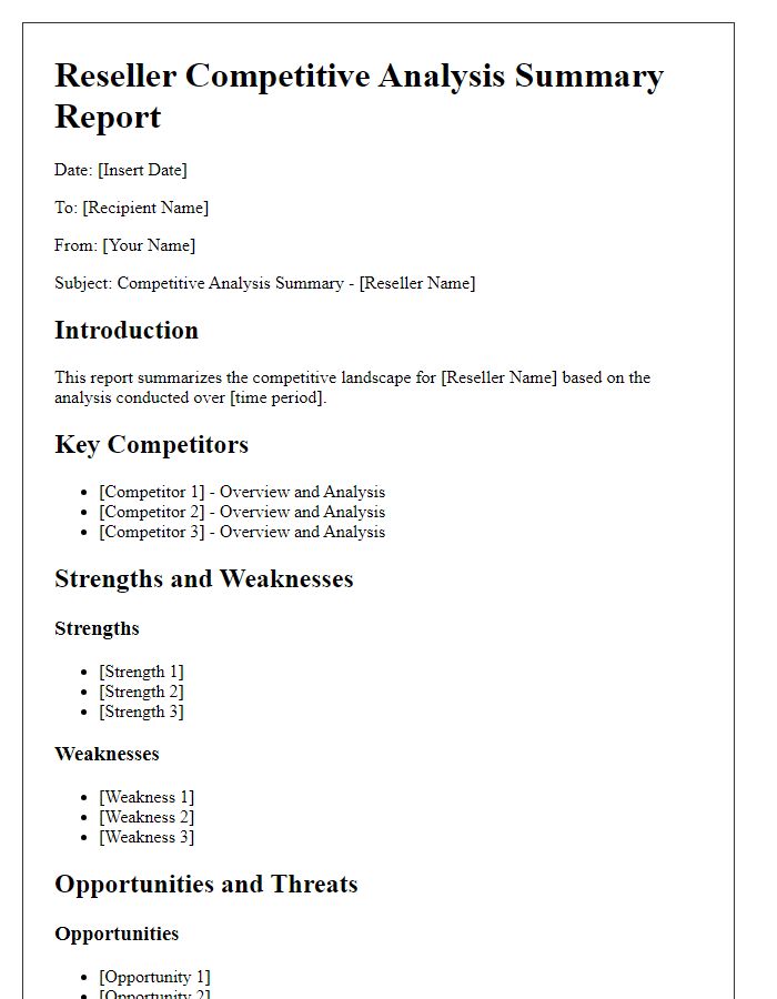 Letter template of reseller competitive analysis summary report