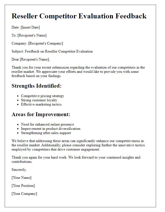 Letter template of reseller competitor evaluation feedback