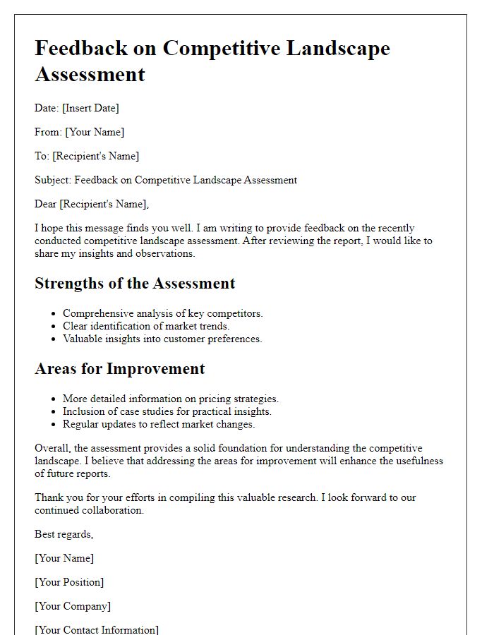 Letter template of reseller feedback on competitive landscape assessment