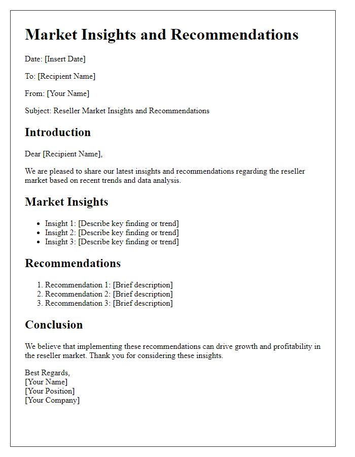 Letter template of reseller market insights and recommendations