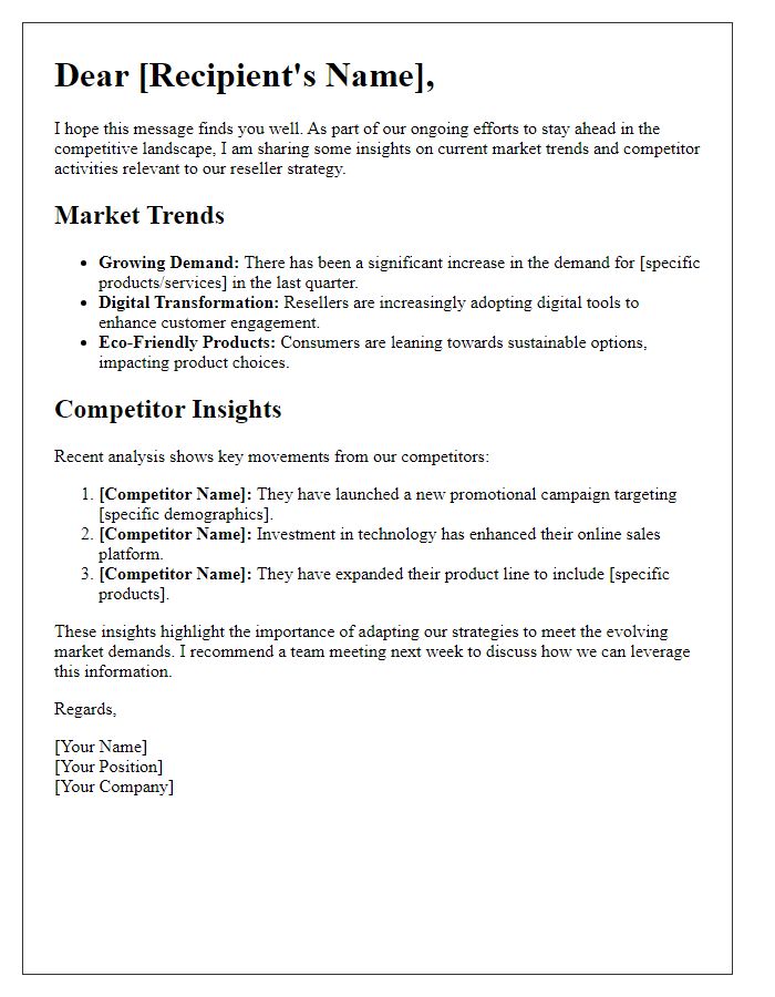 Letter template of reseller market trends and competitor insights