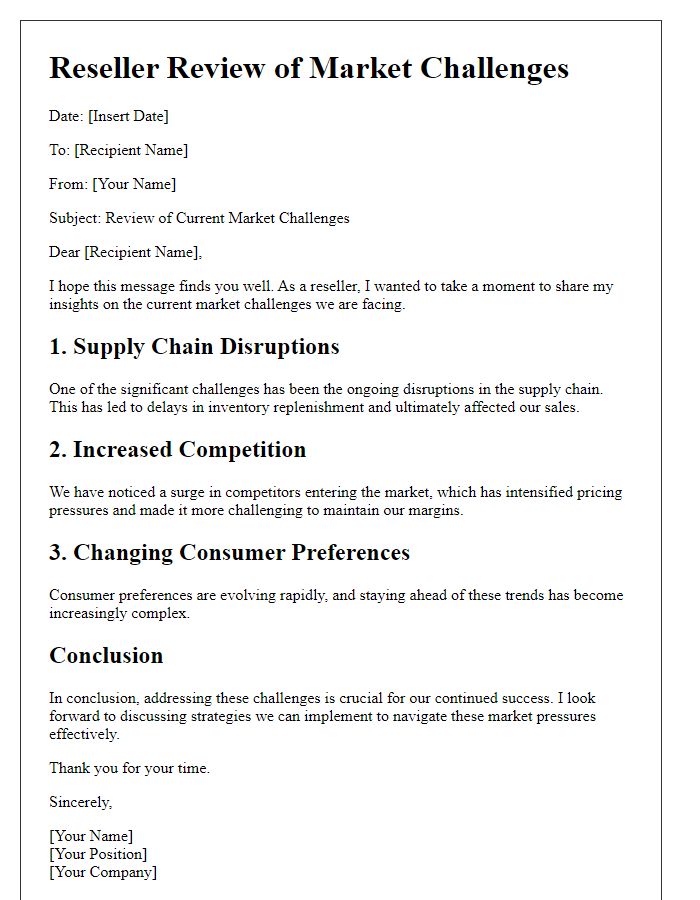 Letter template of reseller review of market challenges