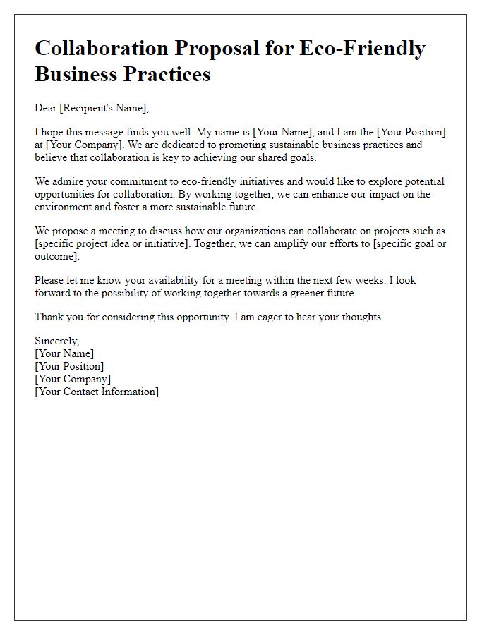 Letter template of collaboration for eco-friendly business practices