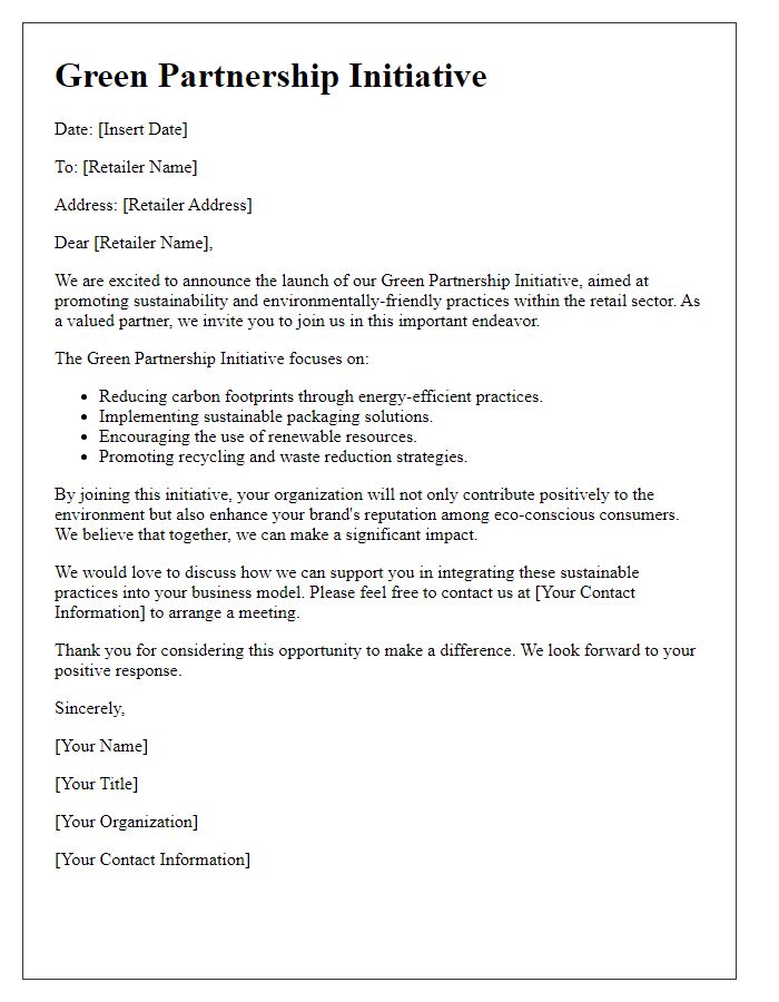 Letter template of green partnership initiative for retailers