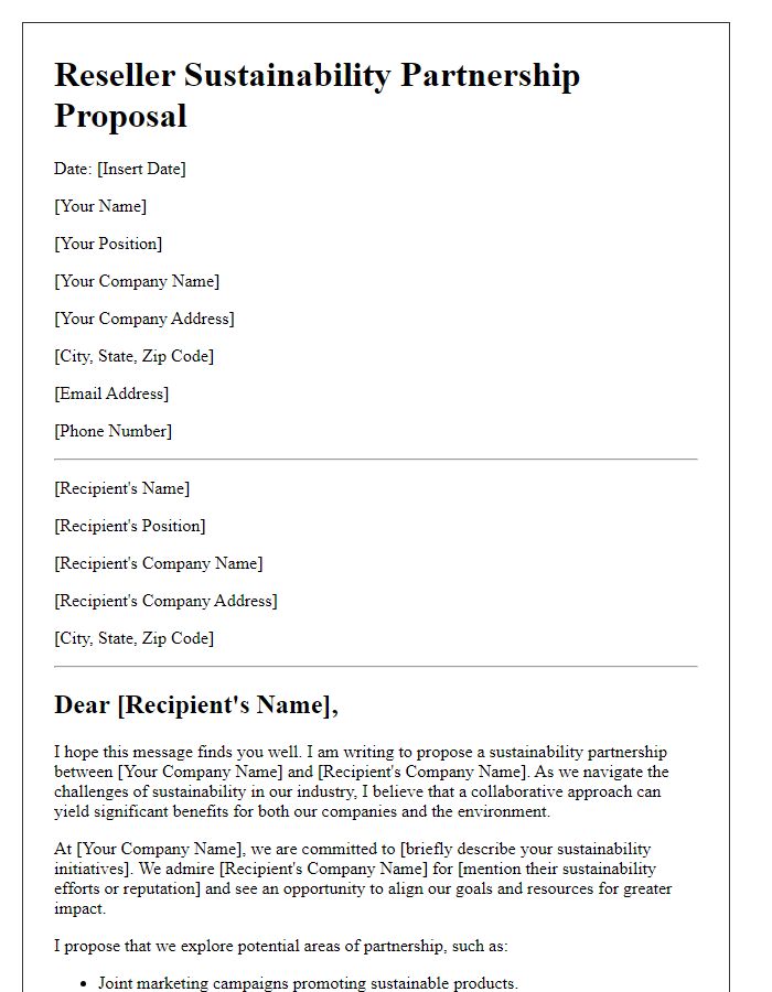 Letter template of reseller sustainability partnership proposal