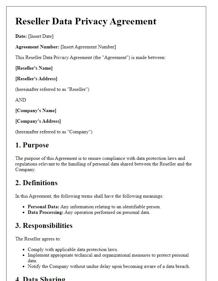 Letter template of Reseller Data Privacy Agreement for Compliance Assurance