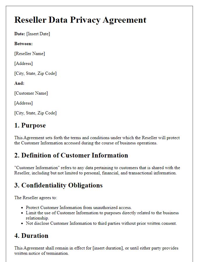 Letter template of Reseller Data Privacy Agreement for Customer Information Protection