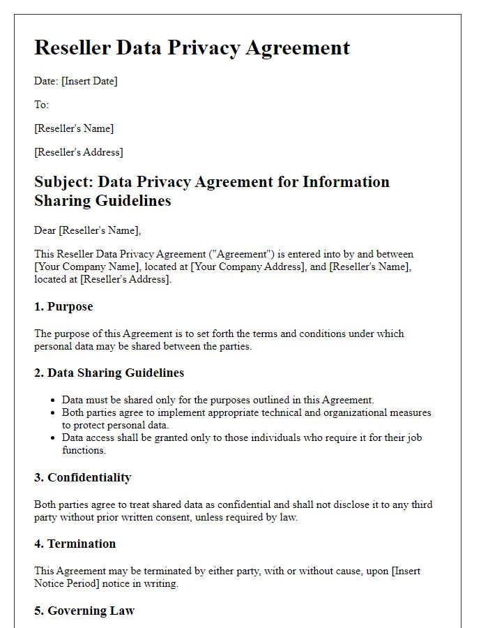 Letter template of Reseller Data Privacy Agreement for Information Sharing Guidelines