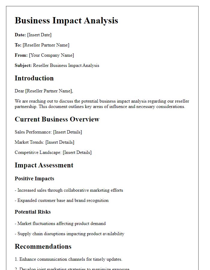 Letter template of Reseller Business Impact Analysis