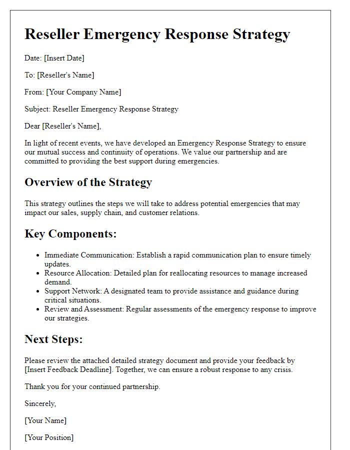 Letter template of Reseller Emergency Response Strategy