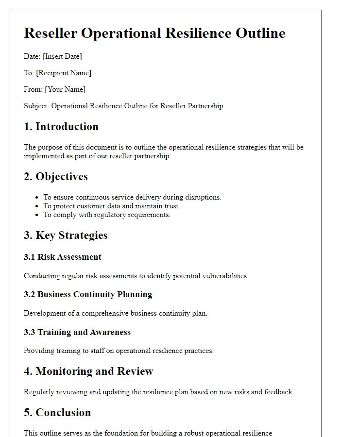 Letter template of Reseller Operational Resilience Outline