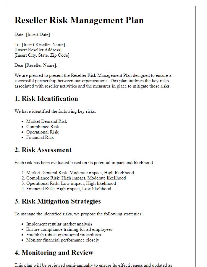 Letter template of Reseller Risk Management Plan