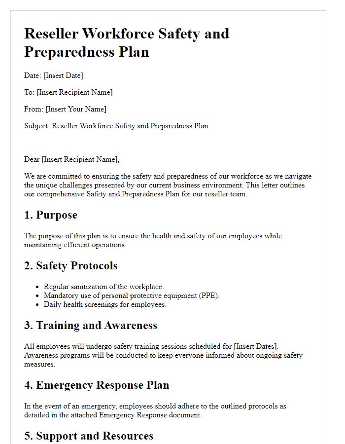 Letter template of Reseller Workforce Safety and Preparedness Plan