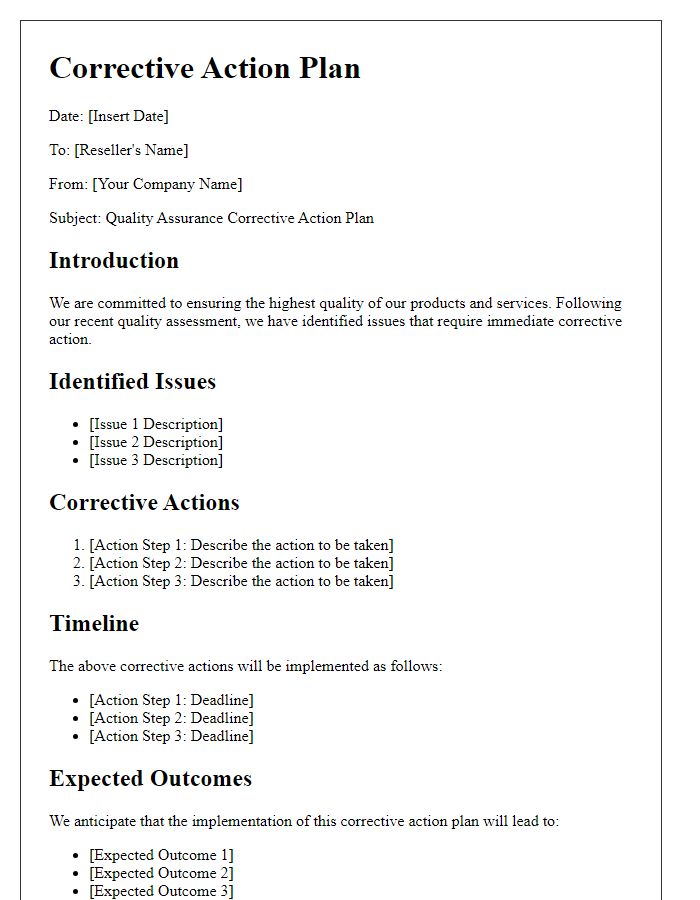 Letter template of reseller quality assurance corrective action plan