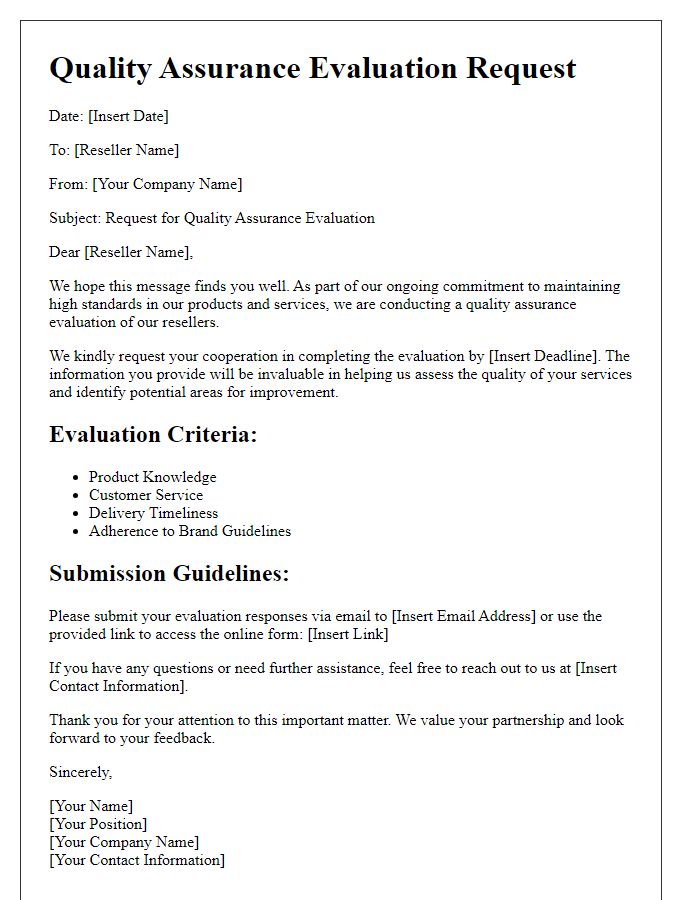 Letter template of reseller quality assurance evaluation request