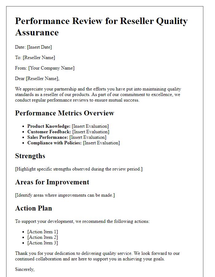 Letter template of reseller quality assurance performance review