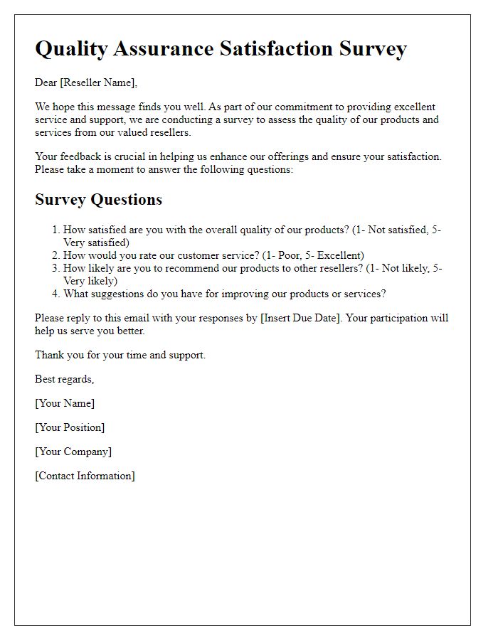 Letter template of reseller quality assurance satisfaction survey