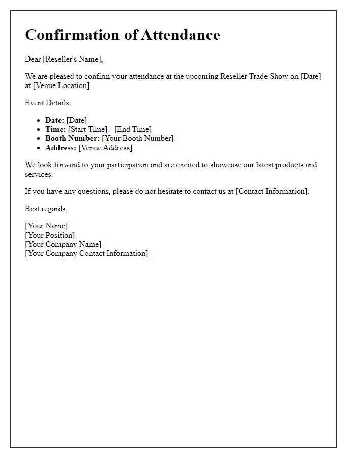 Letter template of confirmation for reseller trade show attendance