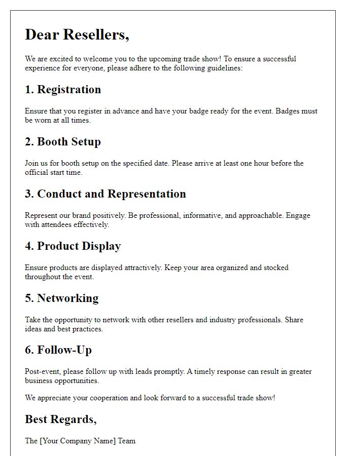 Letter template of guidelines for resellers attending trade show