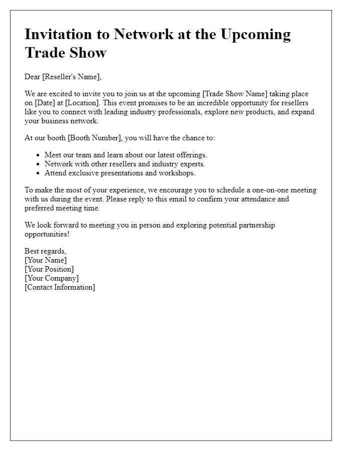 Letter template of networking opportunities for resellers at trade show