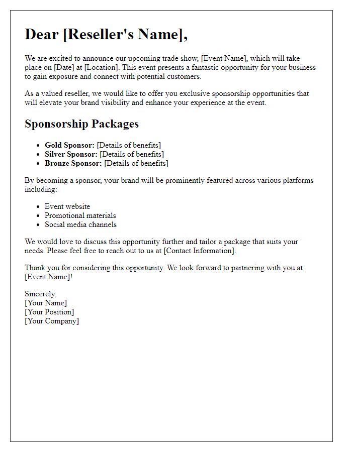 Letter template of sponsorship opportunities for resellers at trade show