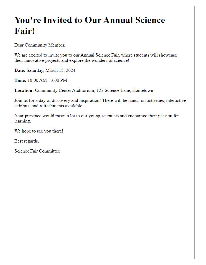 Letter template of Science Fair Event Invitation for Community Members