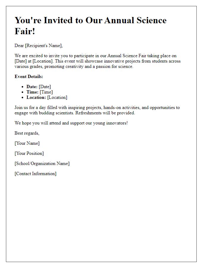 Letter template of Science Fair Event Invitation for Educational Institutions