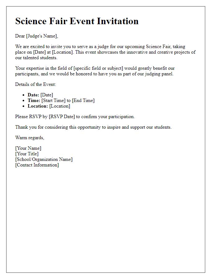 Letter template of Science Fair Event Invitation for Judges