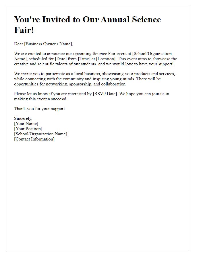 Letter template of Science Fair Event Invitation for Local Businesses